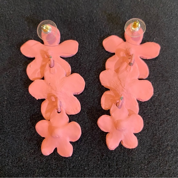 Shashi Botanique styled earrings in dusty rose with bright gold center, 3” long - Picture 5 of 5